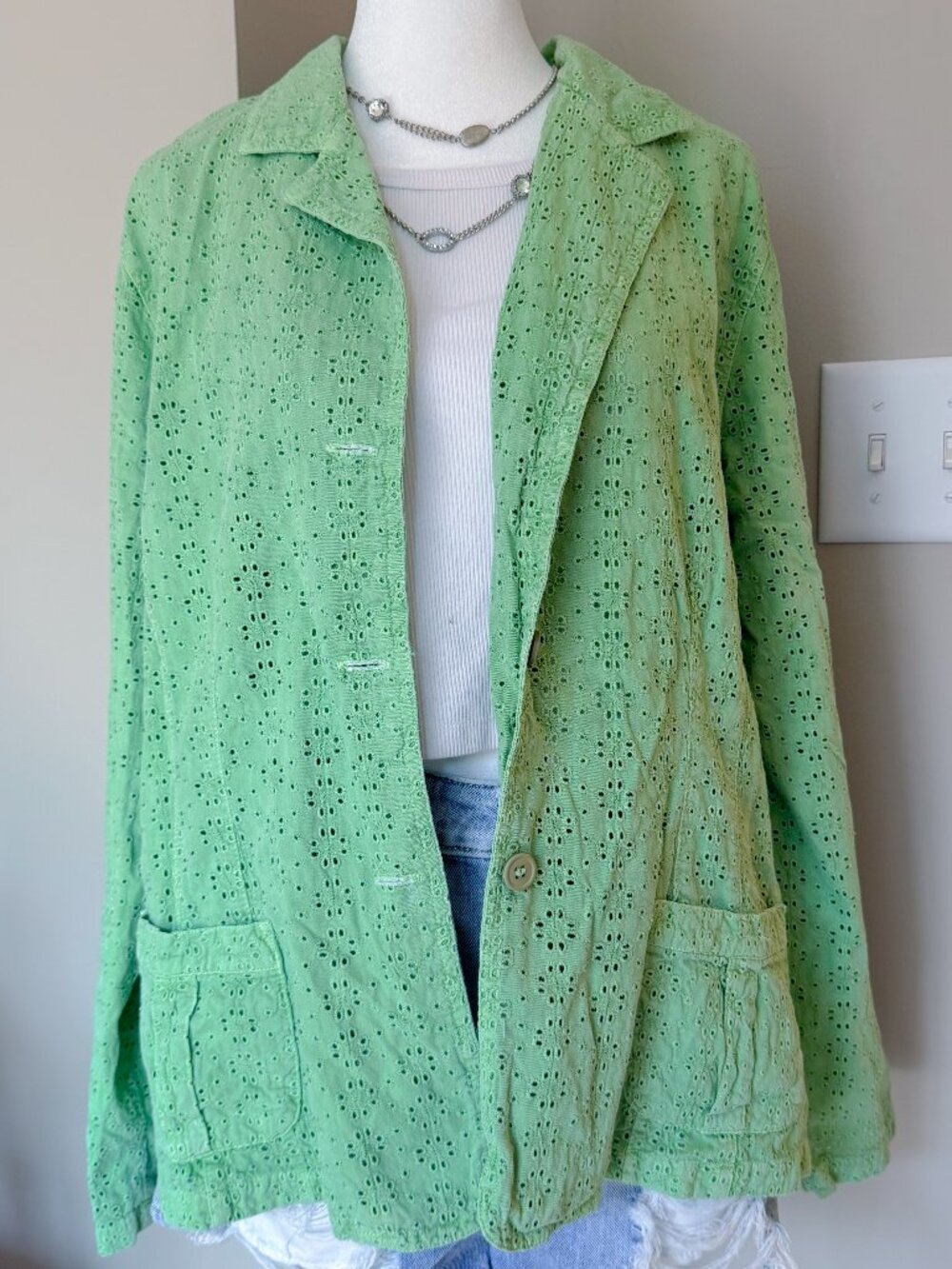 Focus Green Lightweight Eyelet Blazer Jacket - Size XL